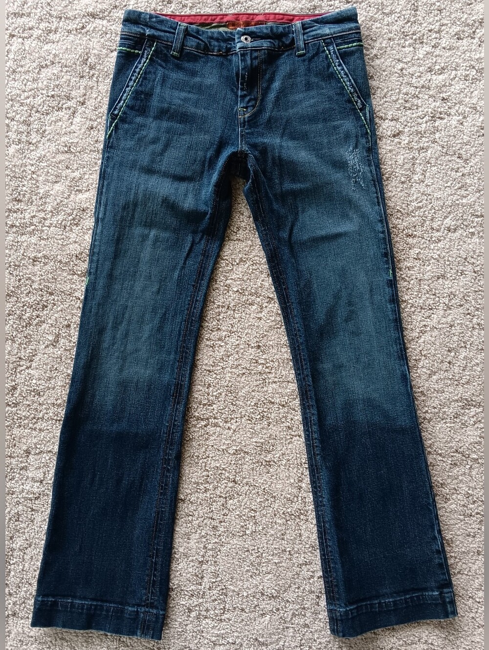 Vintage 90s Y2K Vertigo Flare Jeans Thick Stitch Distressed Flash Pockets 31x34